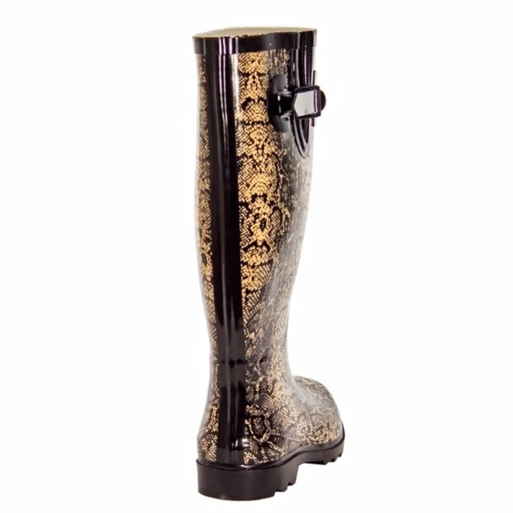 Women Rubber Rain Boots, Snake Skin Design Garden Rainboots, NEW